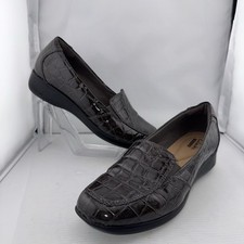 Clarks Collection Women's Sz 6M Gael Angora Brown Patent Croc Embossed Comfort