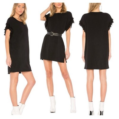 Current/Elliott Recrafted Ruffle Fringe Mini Shirt Dress Black Size 2 Oversized