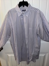 Izod Men's Blue/White/Red Dress Shirt Stretch, Regular Fit, Size L 16-16.5 