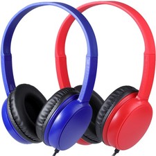 2 PCS Red Blue Kids Headphones Bulk Classroom School Wired Headset 3.5mm