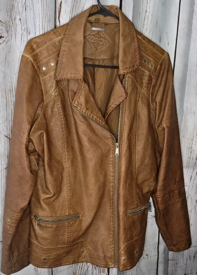 Chaqueta Jou Jou Imitación Cuero Moto Nogal Marrón Vegano Motociclista Talla Junior 1X Cálida Otoño Foto 4 de 4