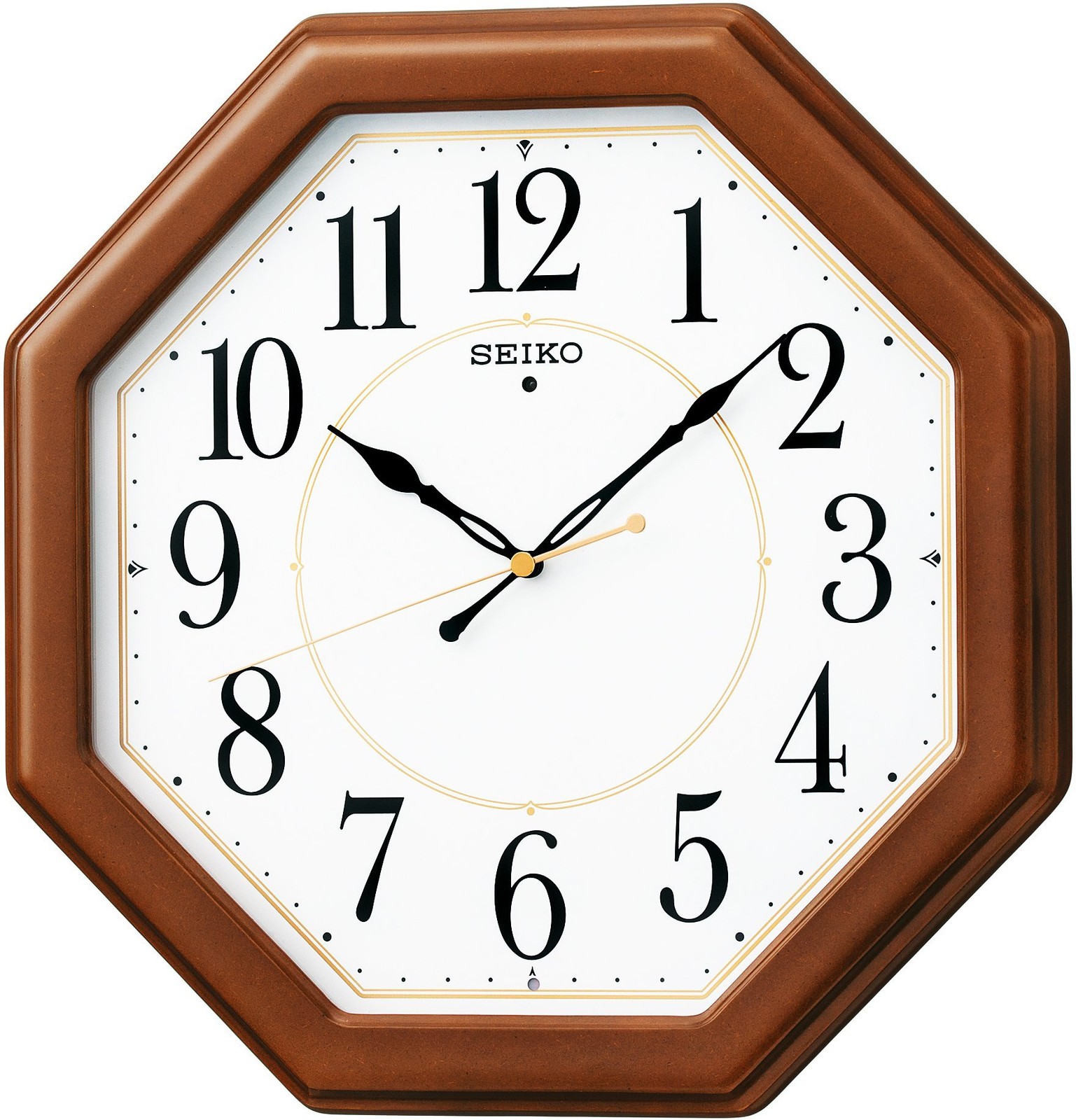 Seiko Clock Wall Clock, Radio Controlled, Analog, Octagonal, Wooden Frame, Brown