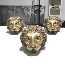 VTG Lot Of 3 Gold painted Lion Heads Watchers Paperweights Greek Roman Decor