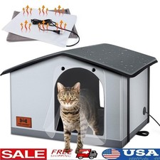 Heated Waterproof Outdoor Cat House Insulated Pet Shelter W/ Escape Doors New