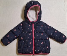 Baby Gap 3T Girls Warmest Puffer Jacket Sherpa lined Navy floral