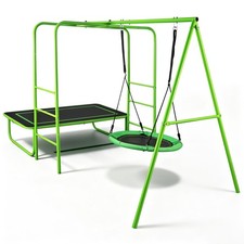 Monkey Bars for Kids Backyard w/Saucer Swing Trampolone 220lbs 3in1 Playground