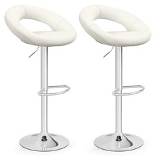 Set of 4 Adjustable Bar Stools Swivel Pub Chairs Barstools PU Leather White