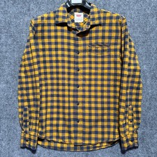 Levis Mens Small Yellow Navy Blue Plaid Button Down Flannel Shirt 3LGW1305