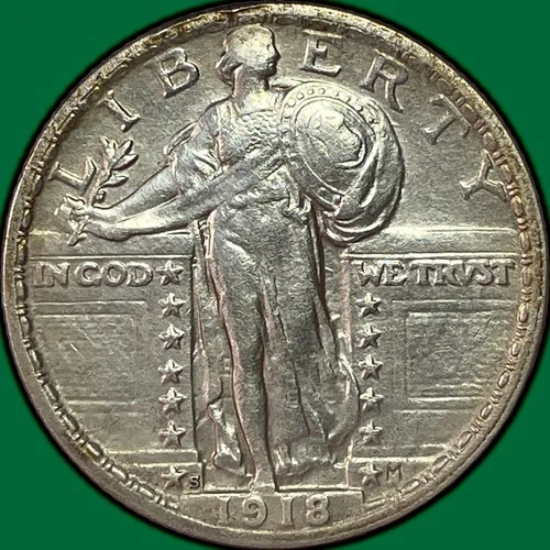 1918-S Standing Liberty Quarter Almost Uncirculated AU Coin #36578