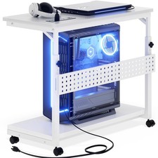 32" Adjustable Rolling Computer Tower Stand with Power Strips - Carbon Fiber Bla