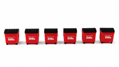 Spur O Maßstab 1:76 Biffa Wheelie Mülleimer allgemeine Müllbahn Landschaft 4 6 8