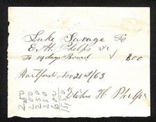1863 Luke Savage / E.H. Phelps 14 Days Board Receipt Gildersleeve*