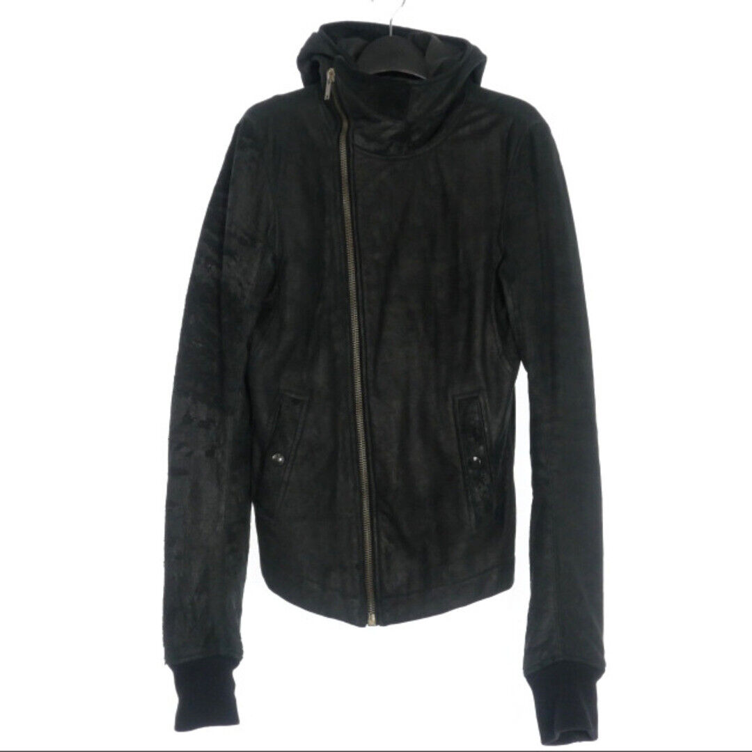 Rick Owens High Neck Hooded Leather Jacket Blouson Long Rick Owens High Neck Hooded Leather Jacket Blouson Long