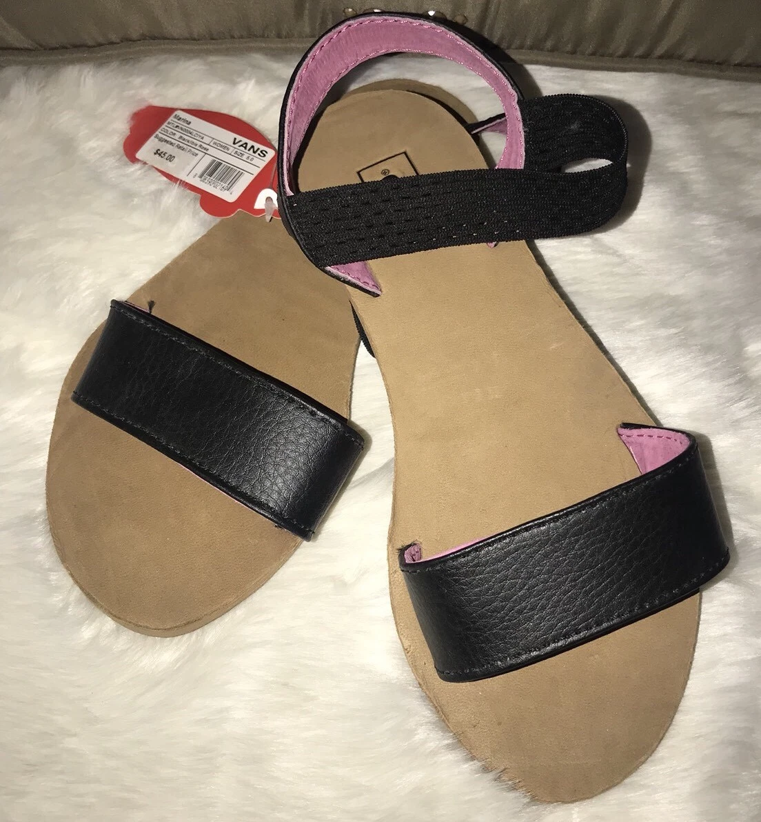 Sandali donna Vans in pelle "Marina" nero Ibis rosa comodi con cinturino sul retro taglia 5