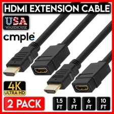 HDMI Extension Cable HDMI Male to Female Cord Extender 4K HD TV PS5 XBOX 2 PACK