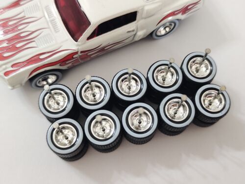 5 SETS 1/64 Custom HOT WHEELS RUBBER TIRES 10MM CHROME WHITE WALL TIRE REAL RIDE - Afbeelding 1 van 4