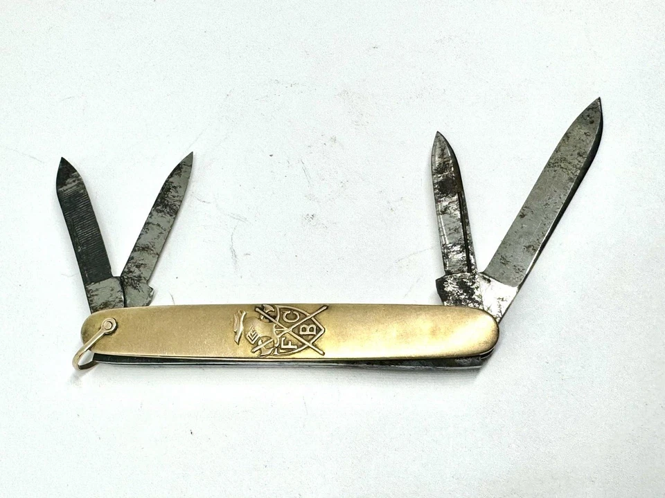 Navaja de bolsillo vintage de 4 hojas James Paul Lucas alias Diamond Jim's oro macizo de 10 quilates Foto 4 de 4