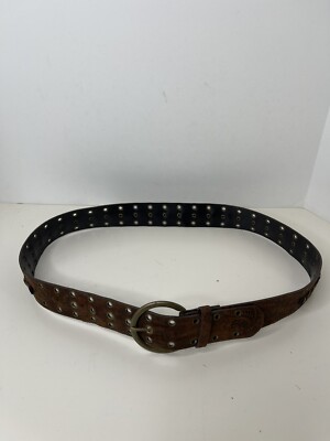 Boho vegan leather buckle belt Vintage Brown Embossed Vegan Leather Belt With Ornate Brass  main image 4