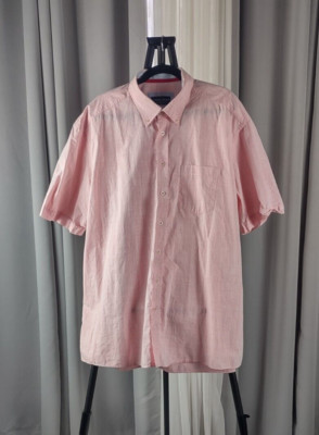 Casa Moda 100% Cotton Pink Pattern Short Sleeve Casual Fit Button Down Size 3XL