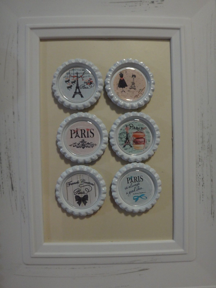 Bottle cap fridge decorative 6 piece Paris themed