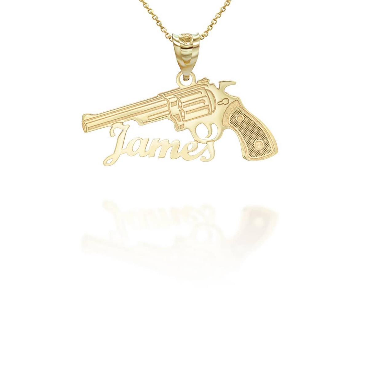 Personalized Name Number 10k 14k Solid Yellow Gold Gun Pendant