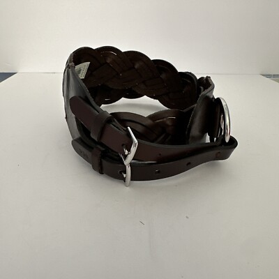 RALPH LAUREN Dark Brown leather silver metal Buckles belt  display picture 2