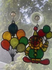 Vintage Stained Glass Suncatcher Clown With Balloons Balloon Bouquet Set Of 2