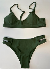 New Womens Size M Shein Swimwear Olive Green Bikini Set Top And Bottom