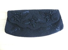 Vtg Handmade in Hong Kong Beading Evening Clutch Black Snap Closure