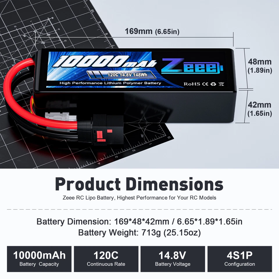 2x Zeee 14.8V 120C 10000mAh 4S Lipo Battery QS8 Plug Soft Pack for Xmaxx RC Car - Image 3 of 4