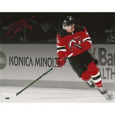 Michael McLeod Autographed New Jersey Devils Spotlight Skating w/ Puck 8x10 Phot