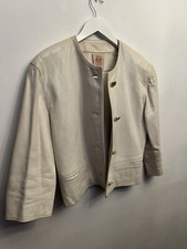 Vintage Loewe White Leather Jacket Gold Logo Buttons 42 Fits A Uk 8-10 Very Rare