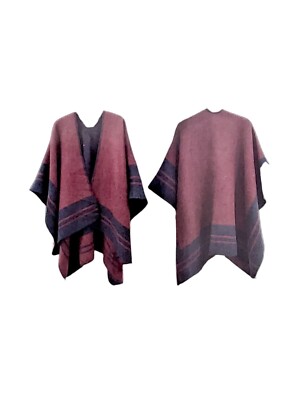 West Loop Women's Color Block Burgundy Poncho Cape Lightweight Fleece One Size