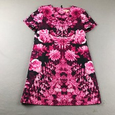 Michael Kors Dress Womens 12 Pink Floral Short Sleeves Back Zip