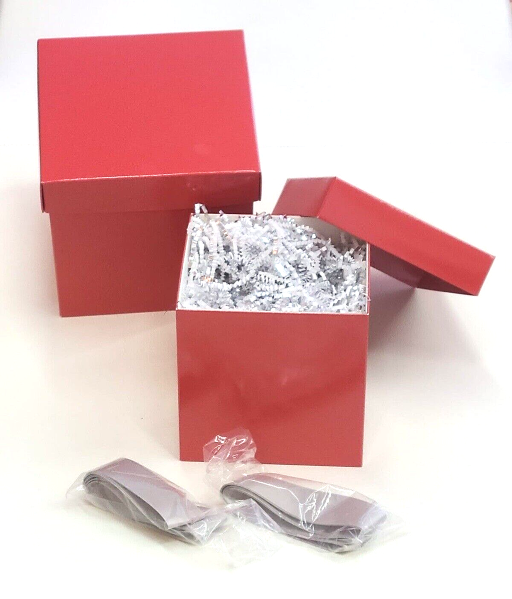 Red Gift Box With Grey Ribbon Set of Two 7 in and 6 in | eBay Red Gift Box With Grey Ribbon Set of Two 7 in and 6 in | eBay