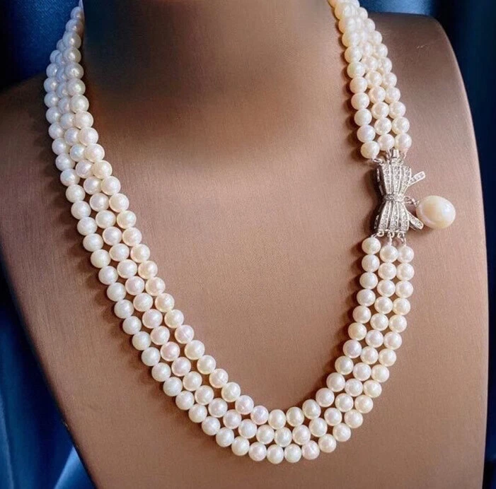 Triple strand online freshwater pearl necklace