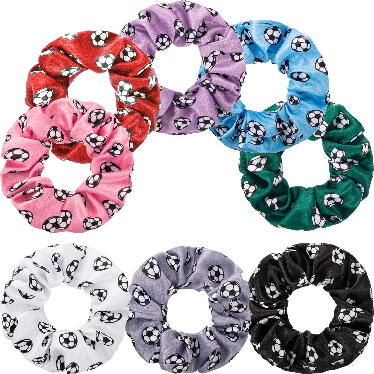WILLBOND 8-Pack Soccer Themed Elastic Hair Scrunchies and Ties