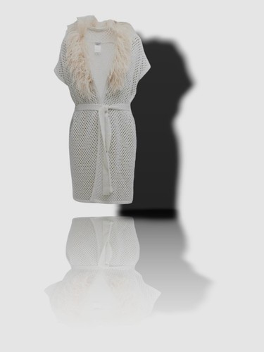 $795 Neiman Marcus Women White Feather Shawl Cashmere Mesh Vest Size S