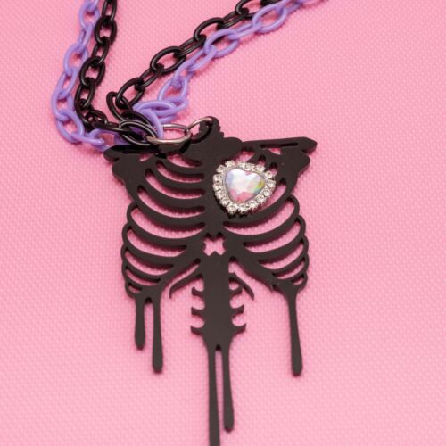 Gothic Necklace, Ribcage Necklace, Pastel Goth Necklace, Ribcage Pendant, Skull - Picture 1 of 5