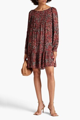 burgundy snake print dress New NICHOLAS Devan gathered snake-print crepe mini dress in Burgundy Sz 4  $395
