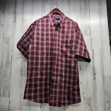Vintage Bon Homme Button Up Shirt Mens L Red Plaid Long Sleeve USA Made