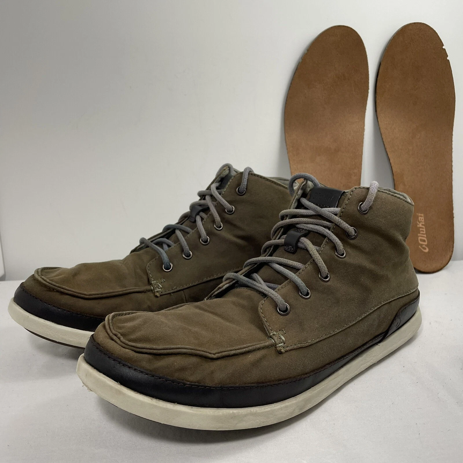 Olukai Nalukai Kapa Boots Men’s Sz 10.5 Lace Up Chukka Shoes Waxed Canvas Brown