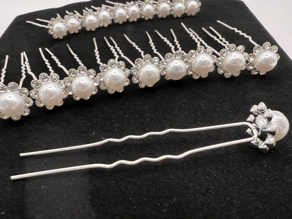Estrás Transparente Imitación Perla Alfileres para el Pelo Novia Boda Formal Tono Plateado 20 Unidades Foto 2 de 4