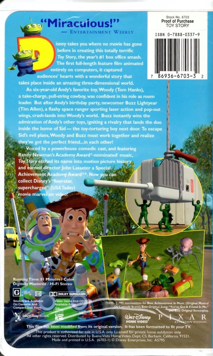 Toy Story [Walt Disney Home Video -- VHS No. 6703] | eBay