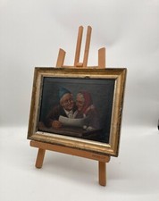 Tableau Huile Portrait Homme et Femme «Die gute Nachricht» 25 x 31 cm Antik