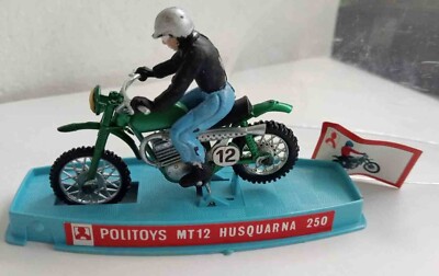 MODELLO MOTO-MT 12 HUSQVARNA MOTOCROSS POLITOYS-OLD MOTOCROSS TOYS FROM THE  70'S