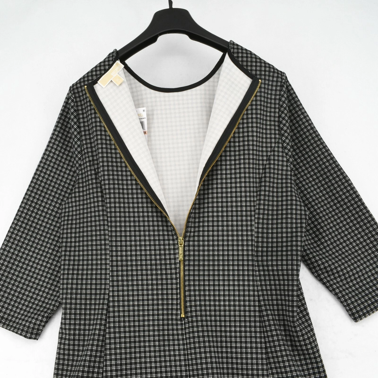 Mini abito Michael Kors donna plus nero a quadretti finta pelle manica a 3 4 shift 2X