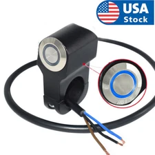 Blue 7/8" Motorcycle Handlebar Mount Horn Start Switch W/ Light Momentary Action
