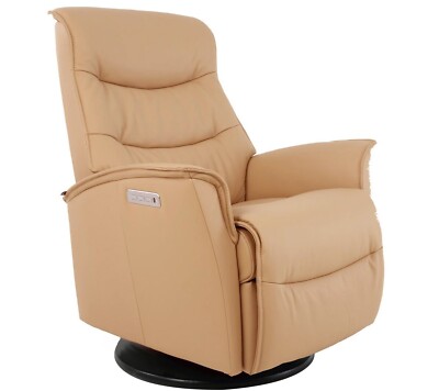 Fjords Dallas Small Power 3 Motor Swing Relaxer Recliner Chair in Latte Leather
