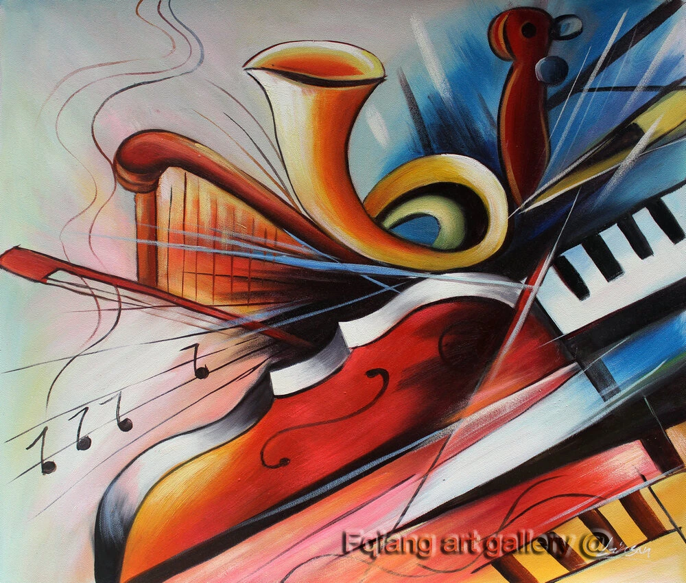 Modern Handmade Art Music abstract Oil Painting on Canvas Living